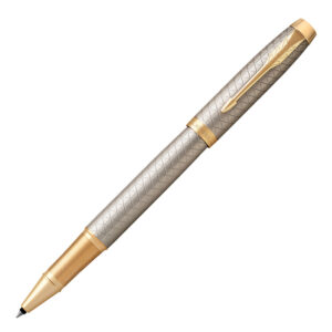 Parker IM Premium Warm Grey Silver Gold Trim Rollerball Pen